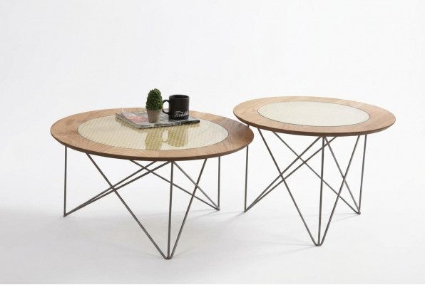 Italiaanse stijl 2x salontafels rond luxe bruin woonkamer tafel