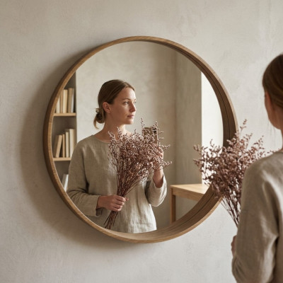 Spiegel Klassieke houten wandspiegel Spiegel Ontwerp Bruin Woonkamer Nieuw