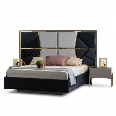 Prachtige beddengoed set met donkere grijstinten met gouden accenten.