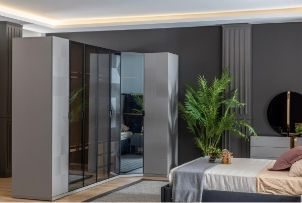 Hoekkast kledingkast kast luxe houten design meubelen slaapkamer grijs
