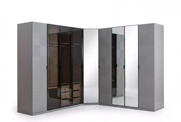 Hoekkast kledingkast kast luxe houten design meubelen slaapkamer grijs