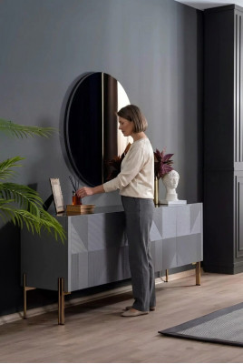 Sideboard Spiegel Set Italiaanse Stijl 2-delig Woonkamer Houten Ladenkast Kast