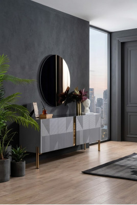 Sideboard Spiegel Set Italiaanse Stijl 2-delig Woonkamer Houten Ladenkast Kast
