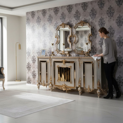 Dressoir commode dressoir meubels modern set 2-delig spiegel nieuw