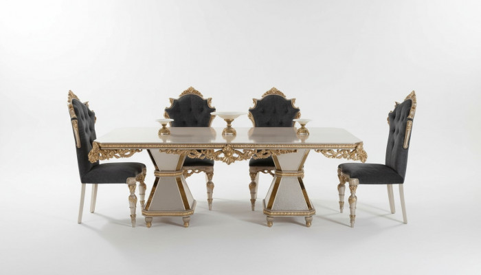 Franse eetset bank 4x stoelen eetkamerset meubels 5-delig set