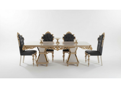 Franse eetset bank 4x stoelen eetkamerset meubels 5-delig set