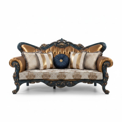 Exquise bank in klassieke stijl met gouden elementen voor de woonkamer.