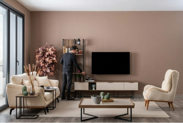 Woonkamer meubels TV standaard boekenkast 240cm hout woonwanden