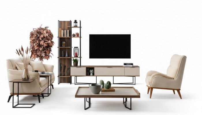 Woonkamer meubels TV standaard boekenkast 240cm hout woonwanden