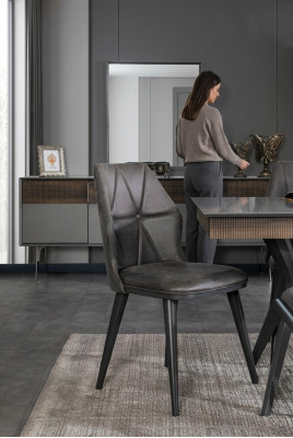 Grijze stoel Ontwerper Eetkamerstoelen Zitstoel Fauteuil Textiel Hout