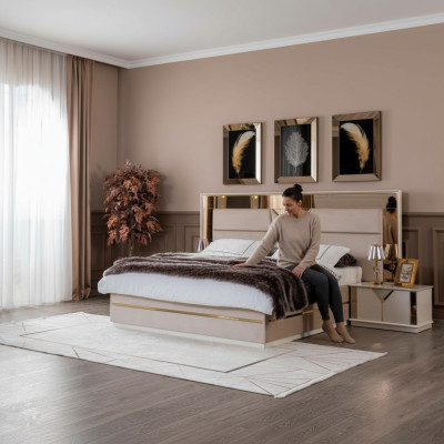 Gouden bed Tweepersoonsbed Slaapkamer Bedden Meubilair ontwerper Tweepersoonsbed Beige