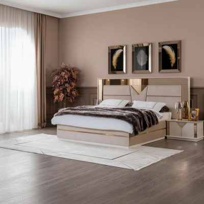 Gouden bed Tweepersoonsbed Slaapkamer Bedden Meubilair ontwerper Tweepersoonsbed Beige