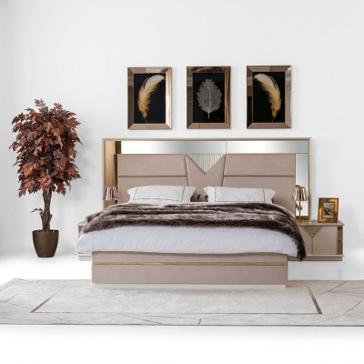 Gouden bed Tweepersoonsbed Slaapkamer Bedden Meubilair ontwerper Tweepersoonsbed Beige