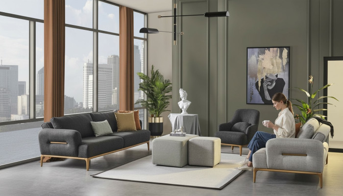 Sofaset 431 Zitplaats 2x Voetenbank Bankstel Set 5-delig Luxe Woonkamer Wonen