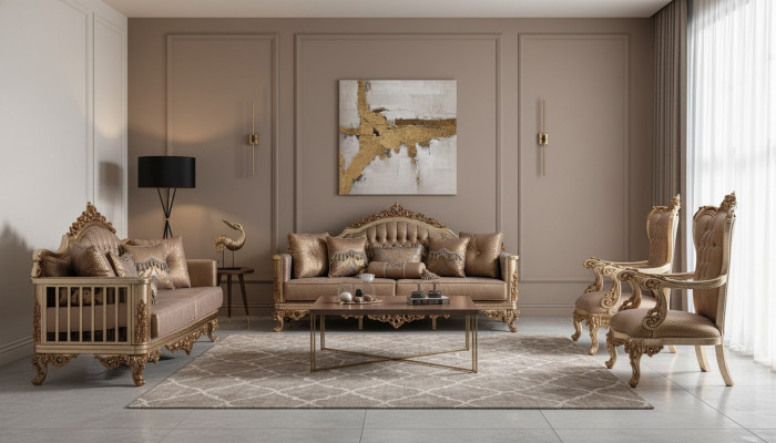 Sofa set bankstel klassieke set zitkussen salontafel 5-delig.