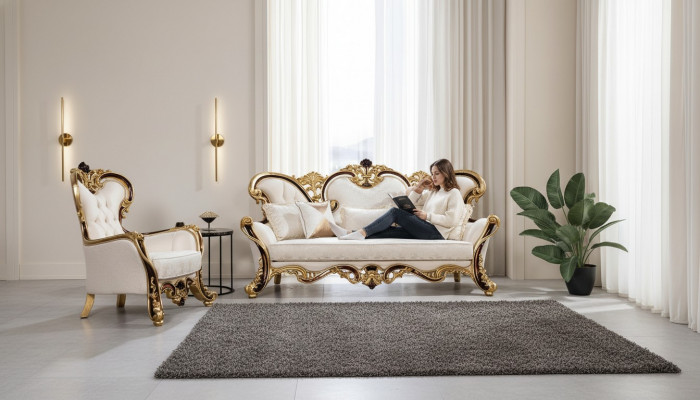 Koninklijke bankstel set 3+1 zits bank fauteuil Klassiek design Luxe woonkamer
