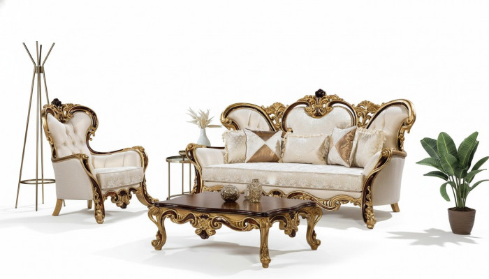 Sofaset 3+1 Zits Goud Salontafel Klassiek Woonkamerset 3-delig.