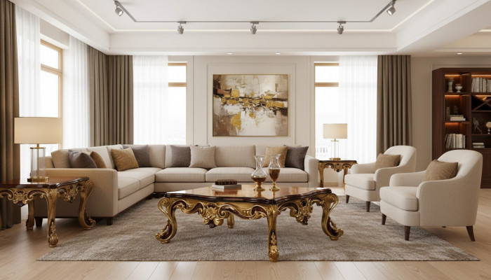 Salontafel Houten Tafel Woonkamer Klassiek Design Luxe Houten Tafel 119x91cm.