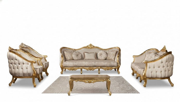 Bank klassiek luxueus woonkamerbankstel 3+3+1+1-zits salontafel