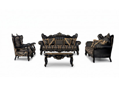 Sofa set 3+3+1+1 zits salontafel woonkamer luxe zwart bankstel nieuw
