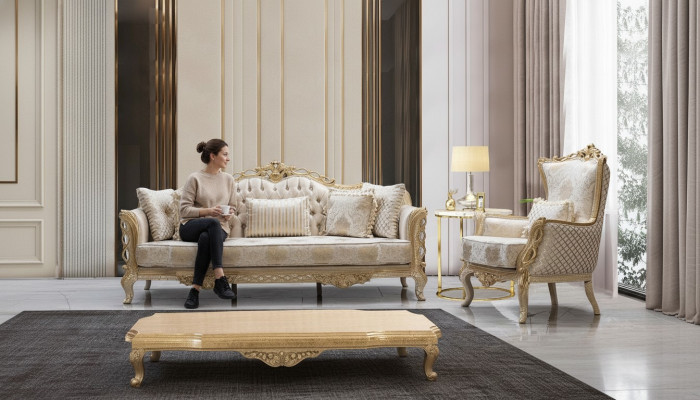 Bankstel 3+1 bank fauteuil woonkamer luxe bankstel textiel nieuw