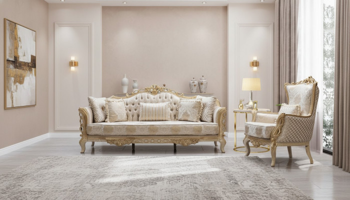 Bankstel 3+1 bank fauteuil woonkamer luxe bankstel textiel nieuw