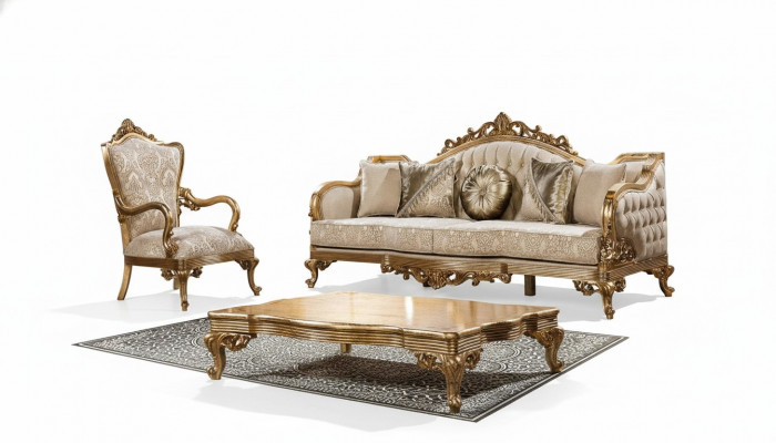 Gouden bankstel Klassieke bankmeubelen Bekleding 3+1 salontafel Stof