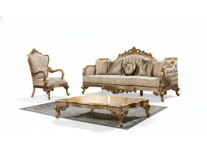 Gouden bankstel Klassieke bankmeubelen Bekleding 3+1 salontafel Stof