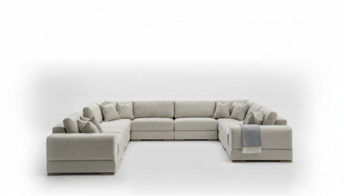 Hoekbank U-vorm Grijs Bank Luxe Design Meubels Woonlandschap Stof