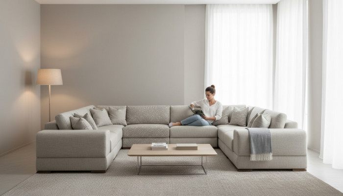 Bank U-vorm Modern Design Luxe Woonkamer Grote Grijze Hoekbank Nieuw