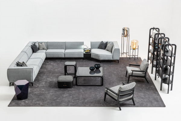 Hoekbank Bank Beklede Meubels U-vorm Woonlandschap met Fauteuil Grijze Banken