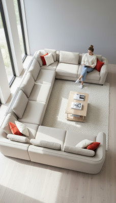 Bank U-vorm Luxe woonkamer hoekbank Beige gestoffeerde bank Modern designstijl