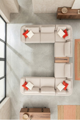 Bank Beige Woonkamer Gestoffeerde Bank Modern Ontwerp Hoekbank U-Vorm Nieuw