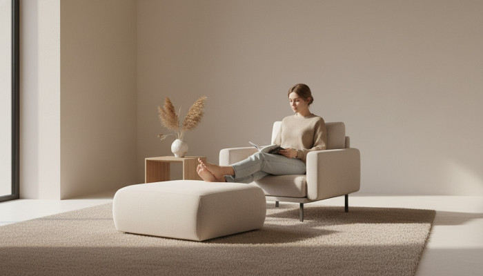 Poef Beige Woonkamer Bekleding Textiel Meubels Meubels Ottomaanse Bank