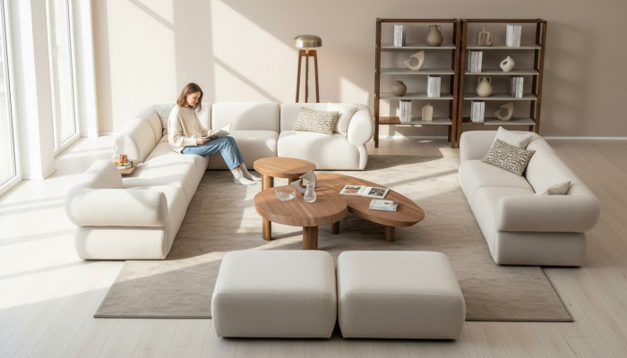 Sofaset woonkamer Sofa Set L-vorm 3-zitsbank Poef Set Modern Design