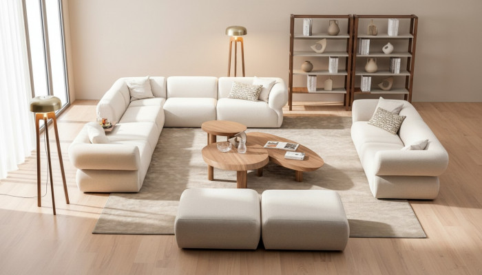 Sofaset woonkamer Sofa Set L-vorm 3-zitsbank Poef Set Modern Design