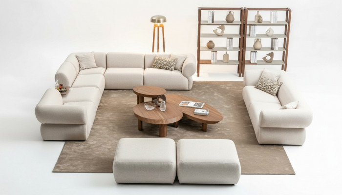 Sofaset woonkamer Sofa Set L-vorm 3-zitsbank Poef Set Modern Design