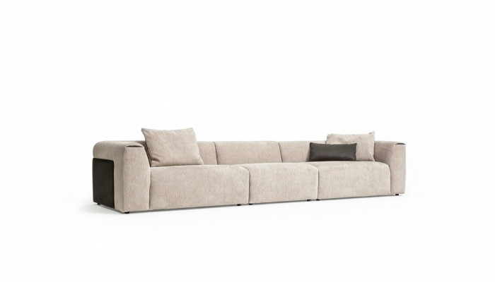 Beige bank woonkamer gestoffeerd vijfzits design luxe meubels nieuw.