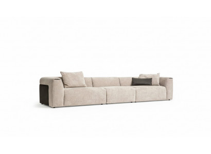 Beige bank woonkamer gestoffeerd vijfzits design luxe meubels nieuw.