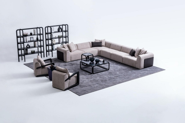 Moderne bankstel L-vorm bankstel met fauteuil Grijze hoekbank Stoffen bank