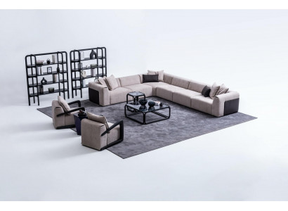 Moderne bankstel L-vorm bankstel met fauteuil Grijze hoekbank Stoffen bank