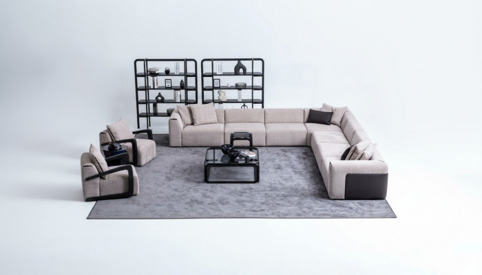 Luxe bankstel-set zitgroep woonlandschap L-vorm bank fauteuil textiel Nieuw