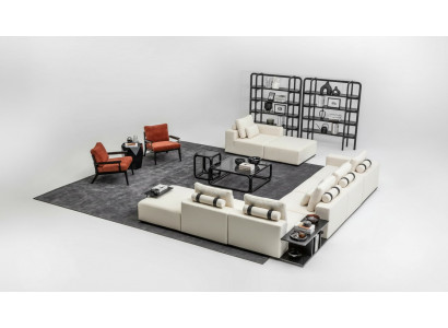 Witte bankstel gestoffeerde meubels L-vormige sofa hoeksalon fauteuil textiel bankstellen.