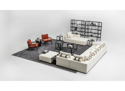 Moderne witte bankstel hoekbank woonlandschap fauteuil 4-delig stoffen bankstel