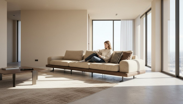 Beige vijfzits gestoffeerde bankstellen bank textiel bank zitmeubels woonkamer