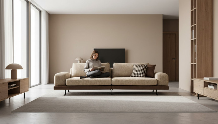 Beige bank Luxe driezitsbank Moderne stijl Woonkamer Bank Meubels