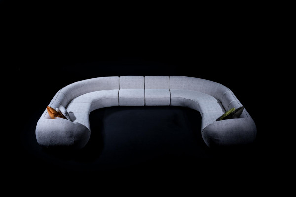 Villa bank hoekbank L-vorm design gestoffeerde bank stijl textiel woonlandschap grijs