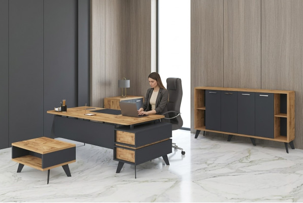 Inrichting kantoor set werkkamer bureau kasten tafel 4-delig