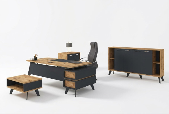 Inrichting kantoor set werkkamer bureau kasten tafel 4-delig