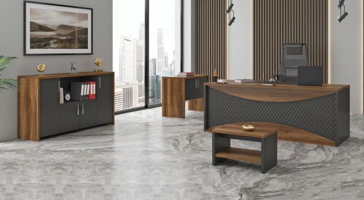 Werkkamer houten meubels kantoorset bureau archiefkast salontafel